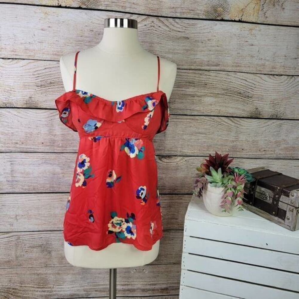 5/$25 American Eagle Ruffle Floral Red Cami‎ Top Small